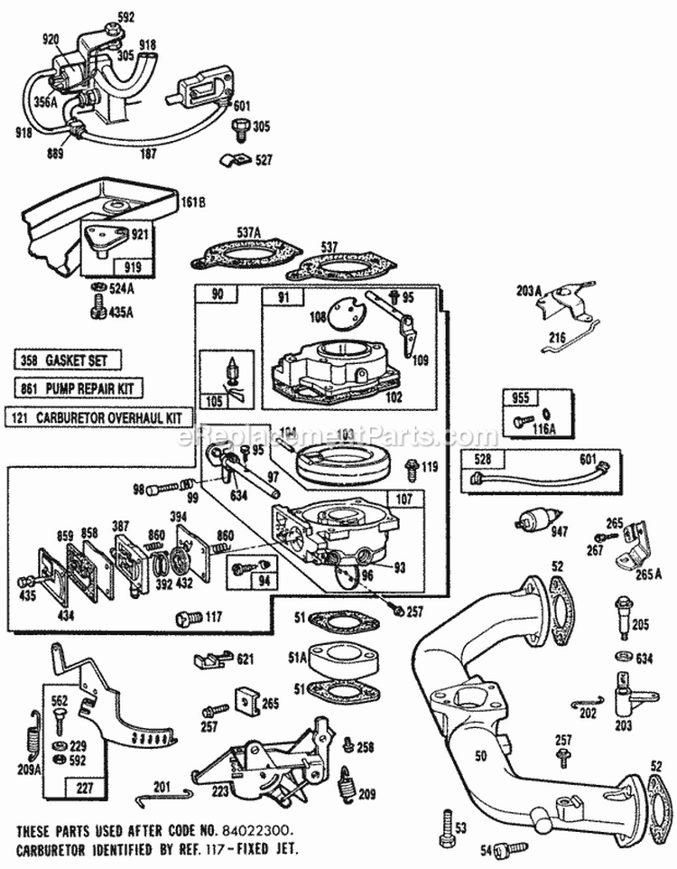 Carburetor AssemblyManifold Diagram and Parts List for  Briggs and Stratton Engine
